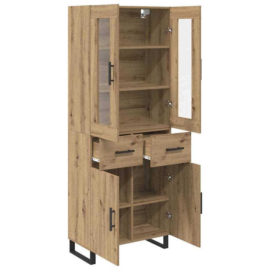 Hoge kast met lade 2 pcs Artisan Eiken Geengineerd Hout en Glas