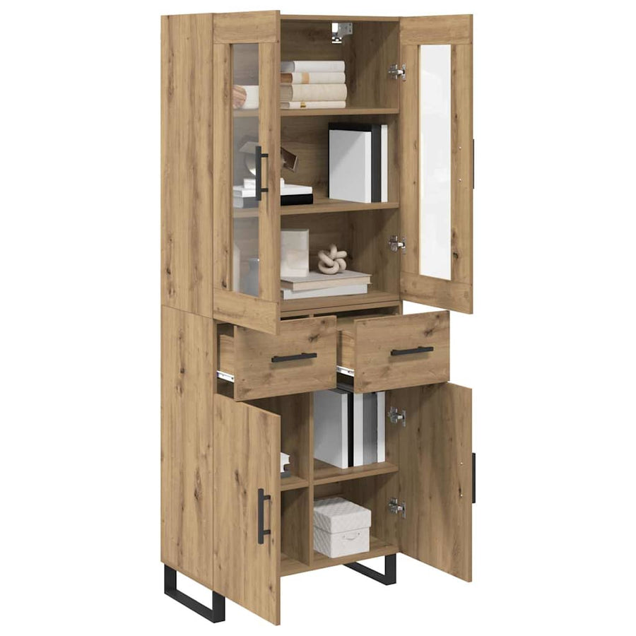 Hoge kast met lade 2 pcs Artisan Eiken Geengineerd Hout en Glas