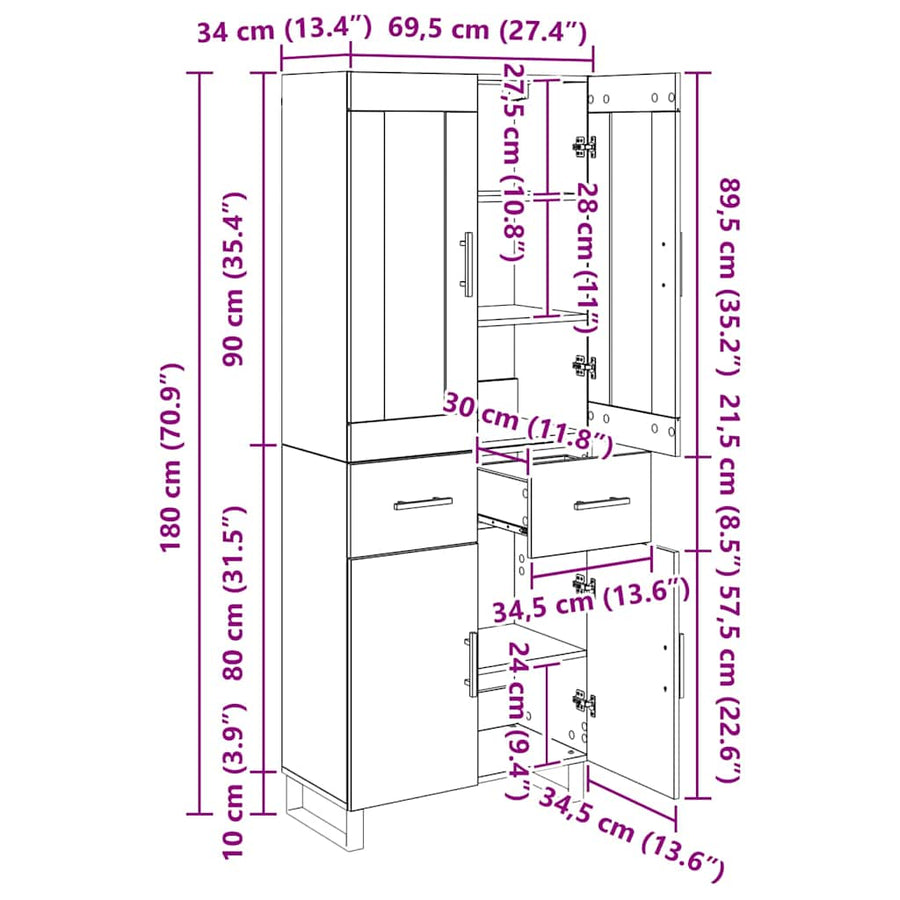 Hoge kast met lade 2 pcs Artisan Eiken Geengineerd Hout en Glas