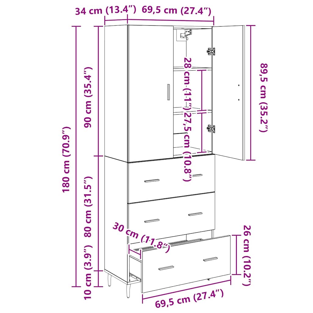 Hoge kast met lade Artisan Eiken 69,5 x 34 x 180 cm