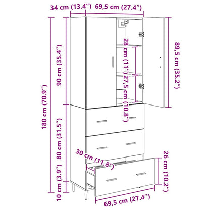 Hoge kast met lade Artisan Eiken 69,5 x 34 x 180 cm