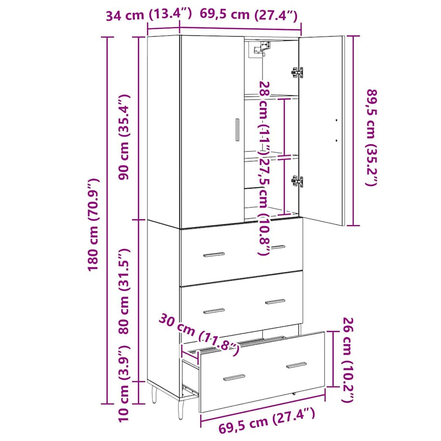 Hoge kast met lade Artisan Eiken 69,5 x 34 x 180 cm
