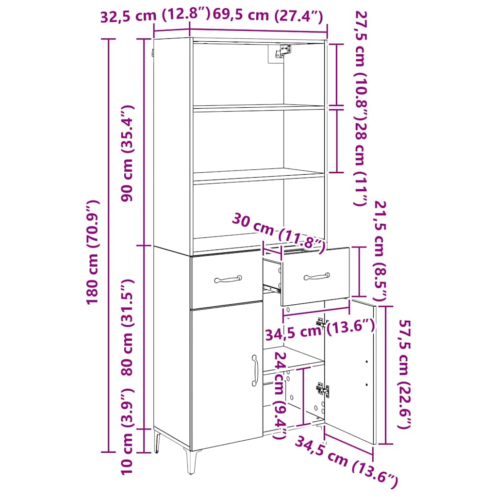 Hoge kast Artisan Eiken 69,5 x 34 x 180 cm Bewerkt hout