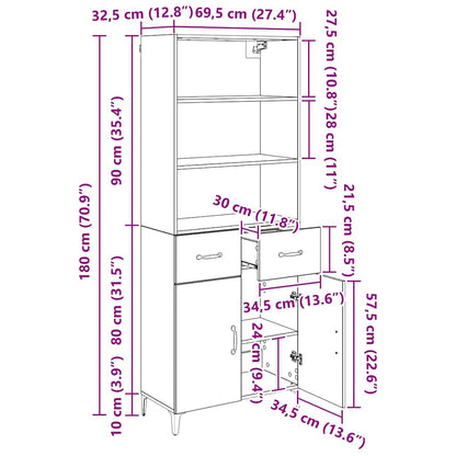 Hoge kast Artisan Eiken 69,5 x 34 x 180 cm Bewerkt hout
