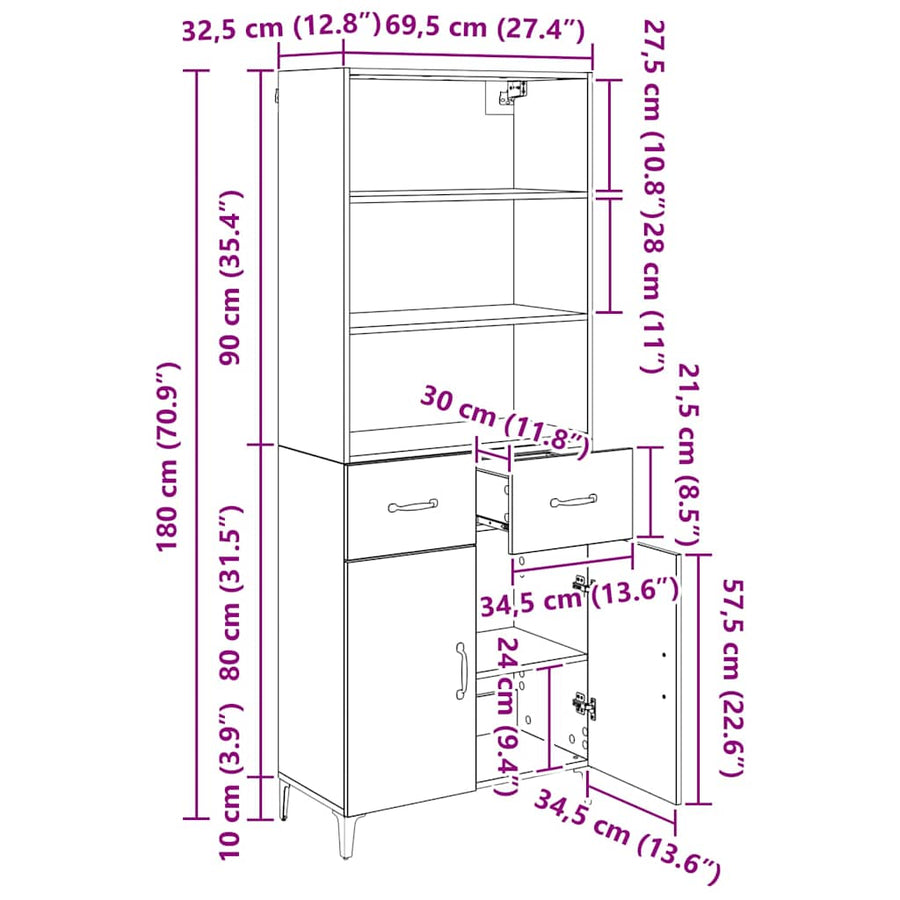 Hoge kast Artisan Eiken 69,5 x 34 x 180 cm Bewerkt hout