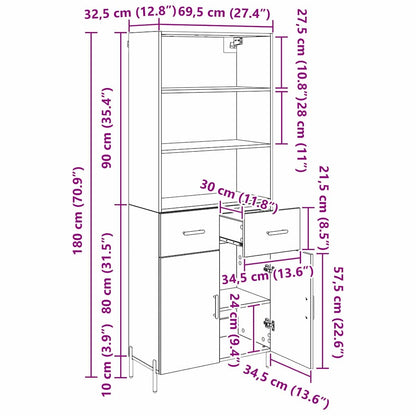 Hoge kast Artisan Eiken 69,5 x 32,5 x 180 cm Bewerkt hout