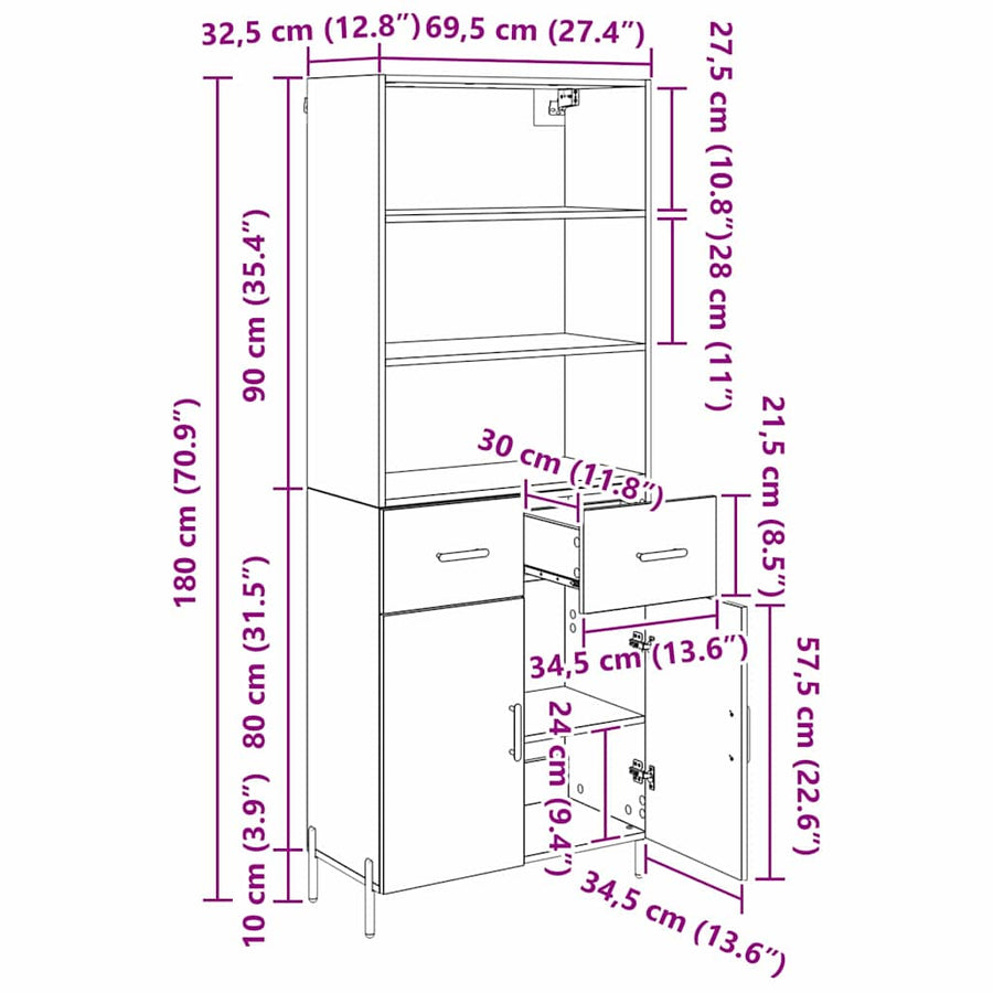 Hoge kast Artisan Eiken 69,5 x 32,5 x 180 cm Bewerkt hout
