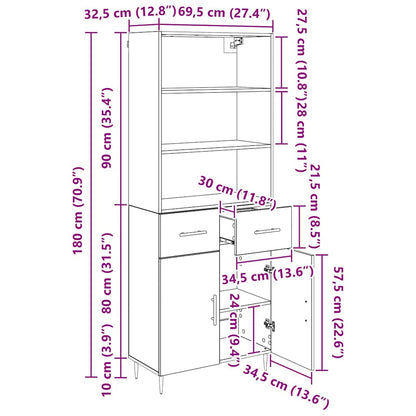 Hoge kast Artisan Eiken 69,5 x 32,5 x 180 cm Bewerkt hout