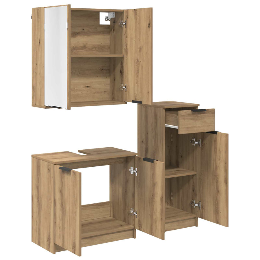 Badkamermeubelset met lade 3 pcs Artisan Eiken Bewerkt hout