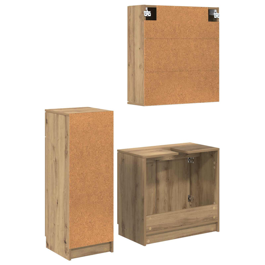 Badkamermeubelset met lade 3 pcs Artisan Eiken Bewerkt hout