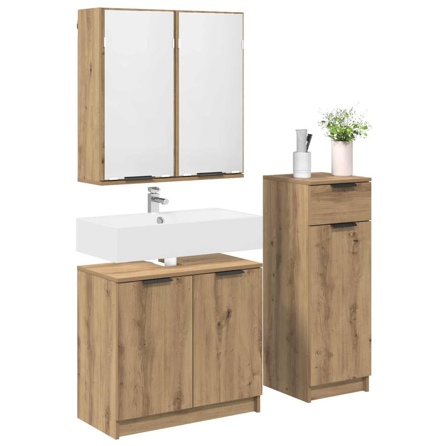 Badkamermeubelset met lade 3 pcs Artisan Eiken Bewerkt hout