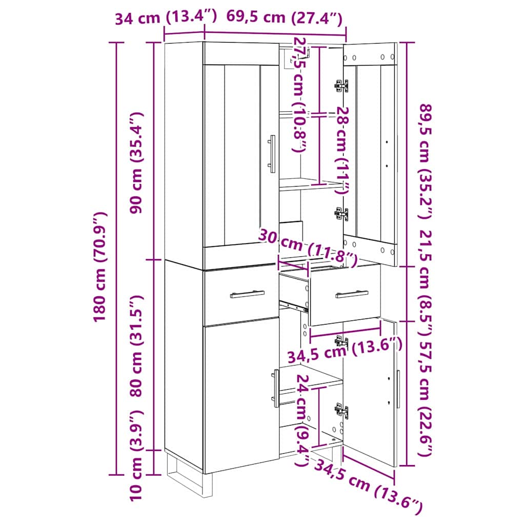 Hoge kast met lade 2 pcs Artisan Eiken Geengineerd Hout en Glas