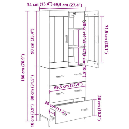 Highboard Artisan Eiken 69,5 x 34 x 180 cm Bewerkt hout
