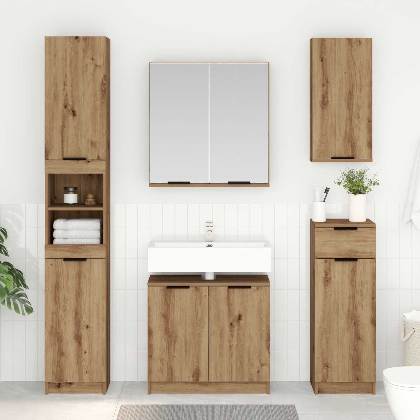 Badkamermeubelset met lade 5 pcs Artisan Eiken Bewerkt hout