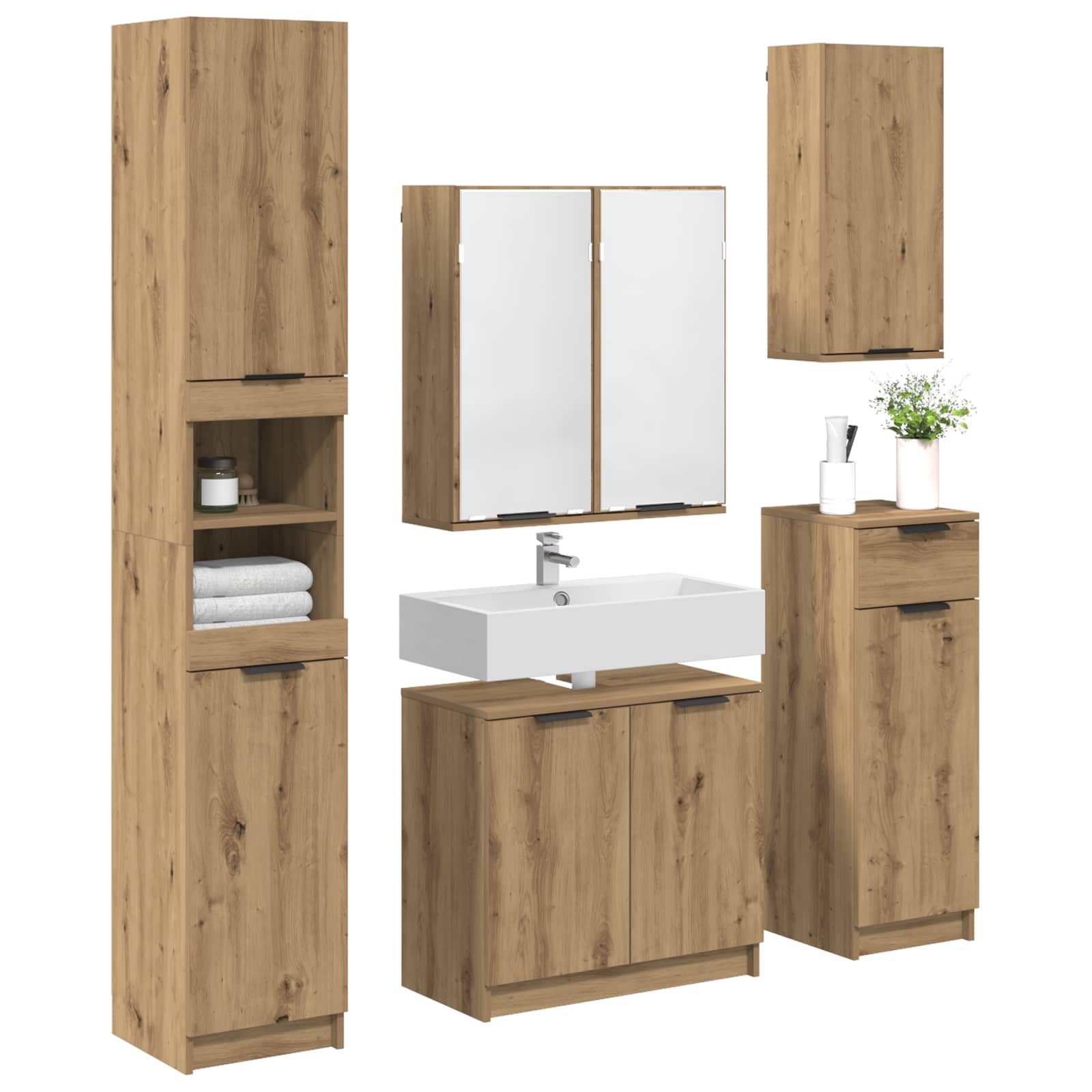 Badkamermeubelset met lade 5 pcs Artisan Eiken Bewerkt hout