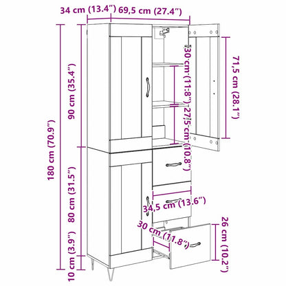 Highboard Artisan Eiken 69,5 x 34 x 180 cm Bewerkt hout