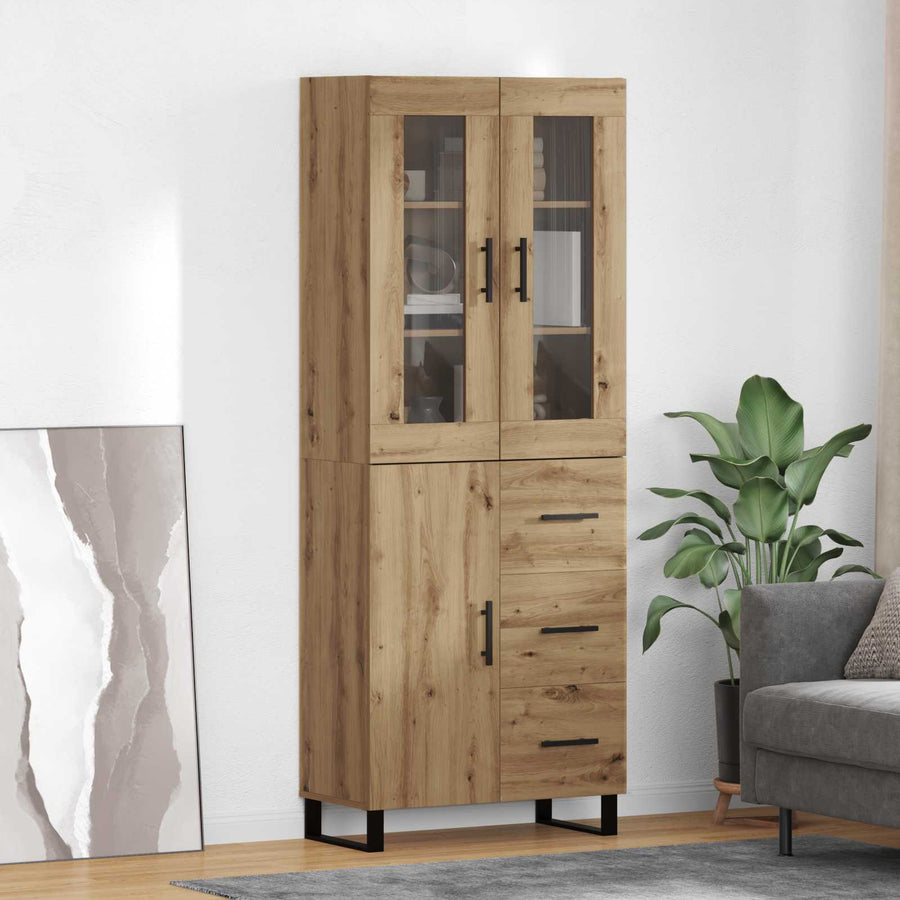 Hoge kast met lade 2 pcs Artisan Eiken Geengineerd Hout en Glas