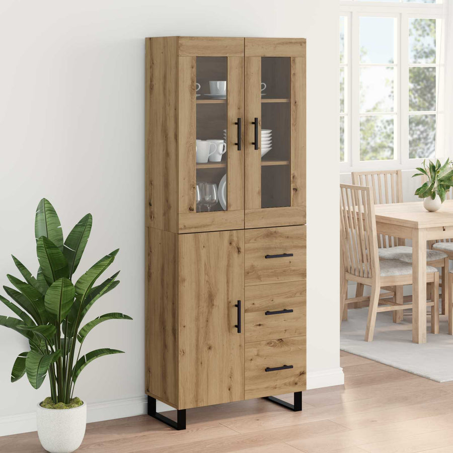 Hoge kast met lade 2 pcs Artisan Eiken Geengineerd Hout en Glas