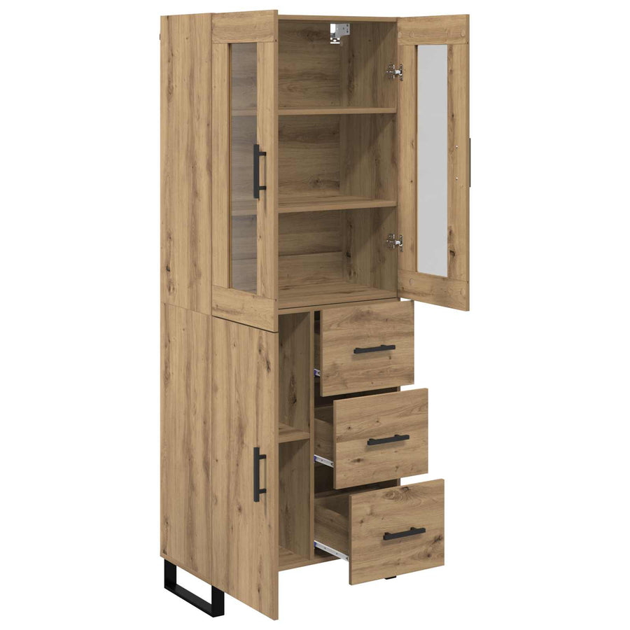Hoge kast met lade 2 pcs Artisan Eiken Geengineerd Hout en Glas