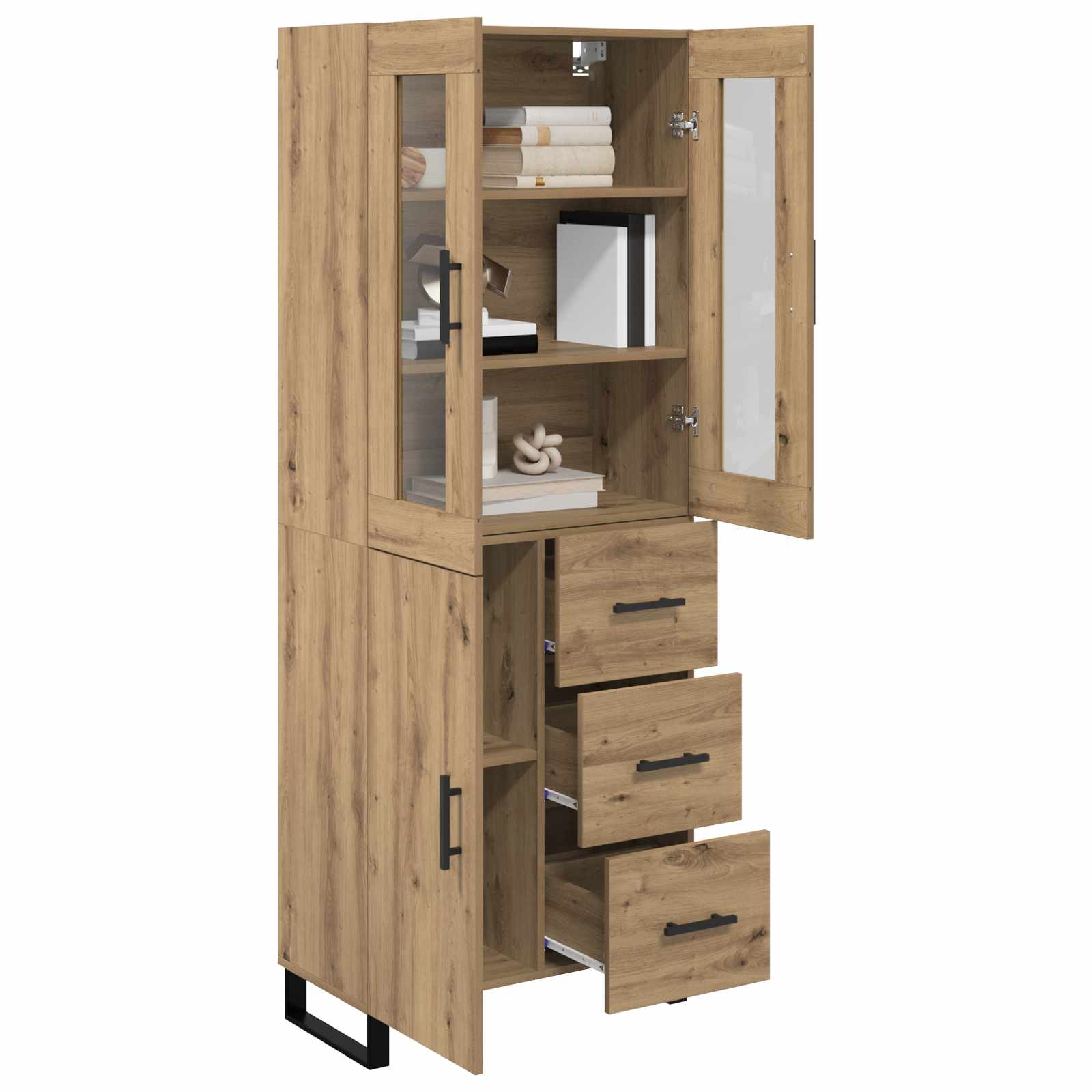 Hoge kast met lade 2 pcs Artisan Eiken Geengineerd Hout en Glas