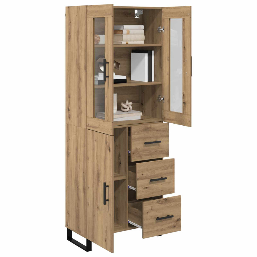 Hoge kast met lade 2 pcs Artisan Eiken Geengineerd Hout en Glas