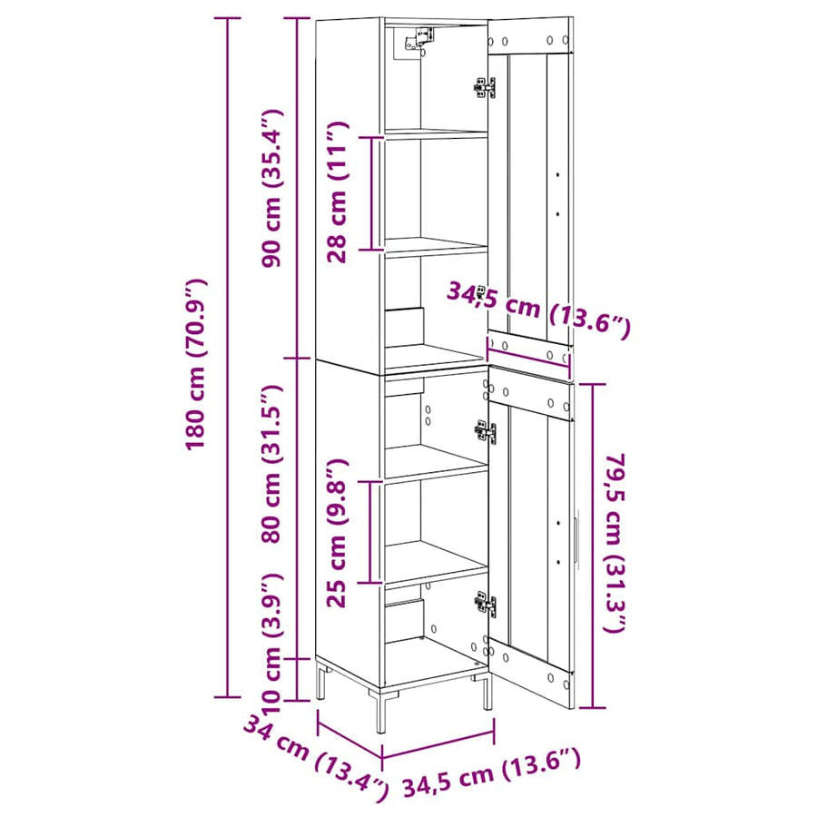 Highboard Artisan Eiken 34,5 x 34 x 180 cm Bewerkt hout