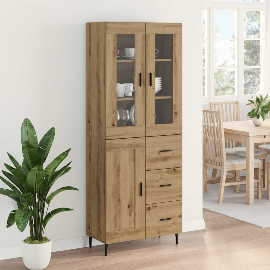 Hoge kast met lade 2 pcs Artisan Eiken Geengineerd Hout en Glas