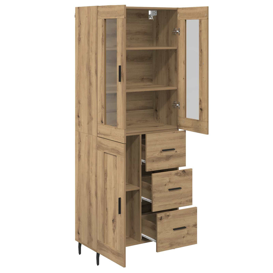Hoge kast met lade 2 pcs Artisan Eiken Geengineerd Hout en Glas