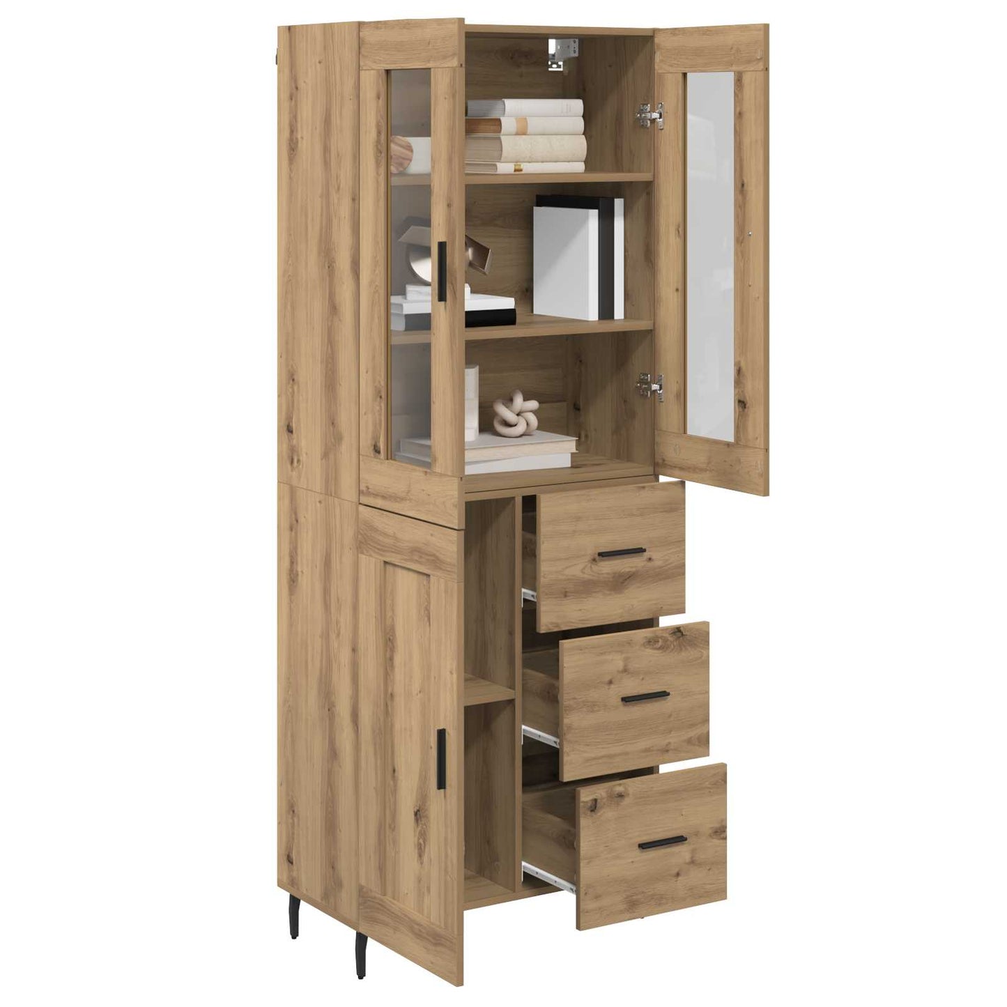 Hoge kast met lade 2 pcs Artisan Eiken Geengineerd Hout en Glas