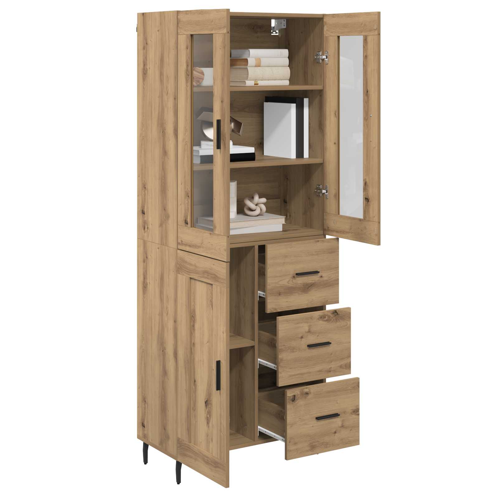 Hoge kast met lade 2 pcs Artisan Eiken Geengineerd Hout en Glas