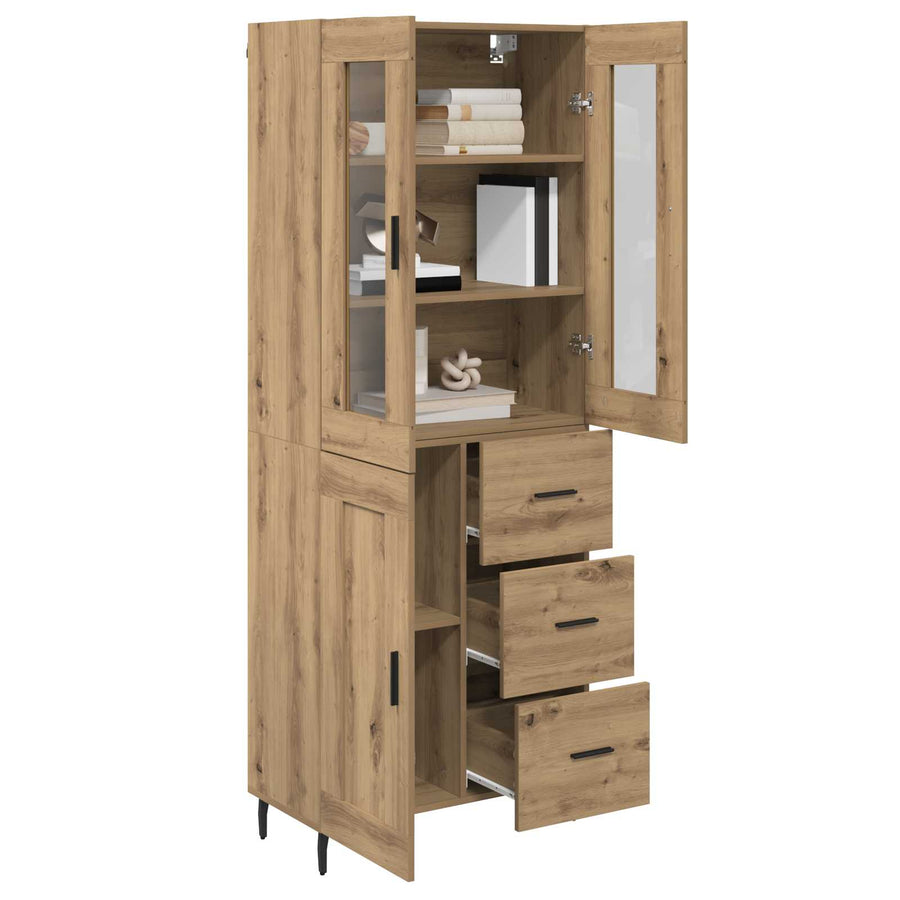 Hoge kast met lade 2 pcs Artisan Eiken Geengineerd Hout en Glas