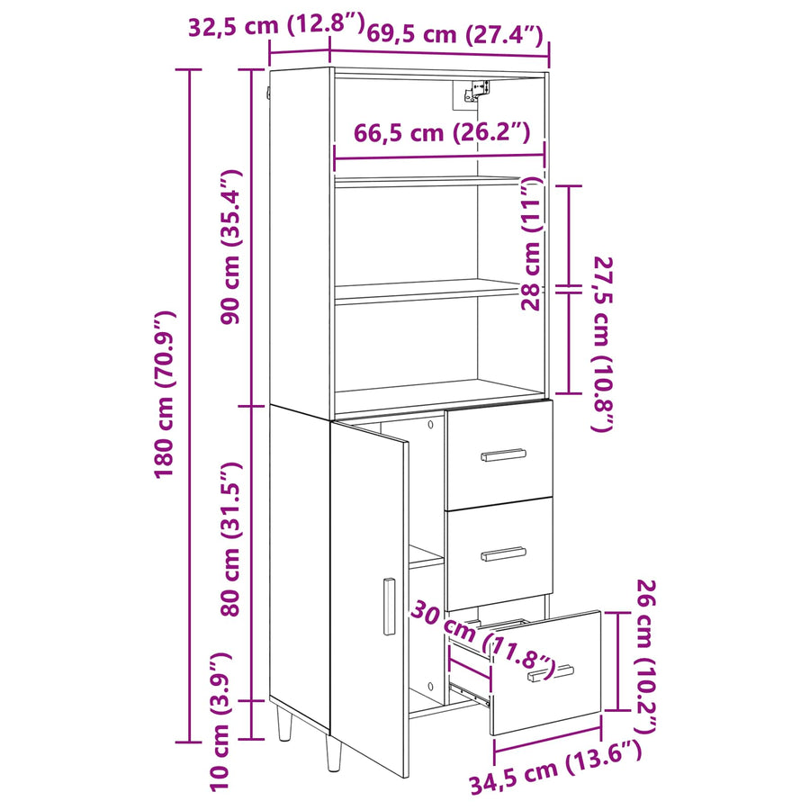 Hoge kast Artisan Eiken 69,5 x 32,5 x 180 cm Bewerkt hout