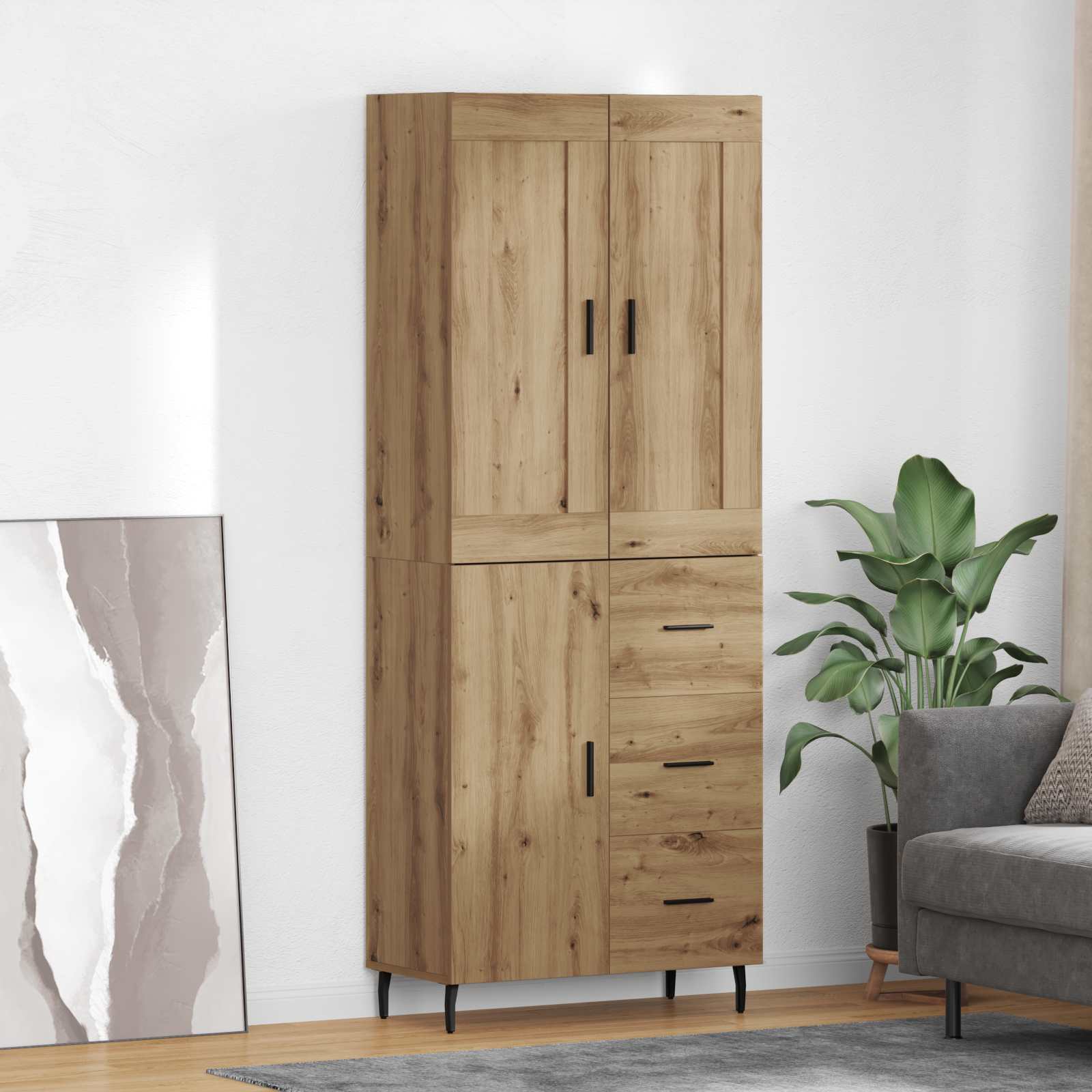 Hoge kast met lade 2 pcs Artisan Eiken Bewerkt hout