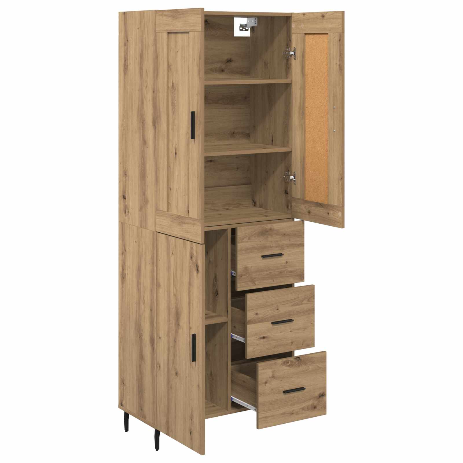 Hoge kast met lade 2 pcs Artisan Eiken Bewerkt hout