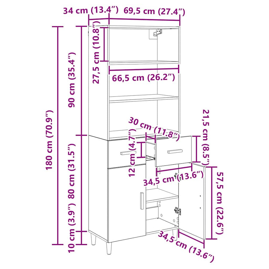 Hoge kast Artisan Eiken 69,5 x 32,5 x 180 cm Bewerkt hout