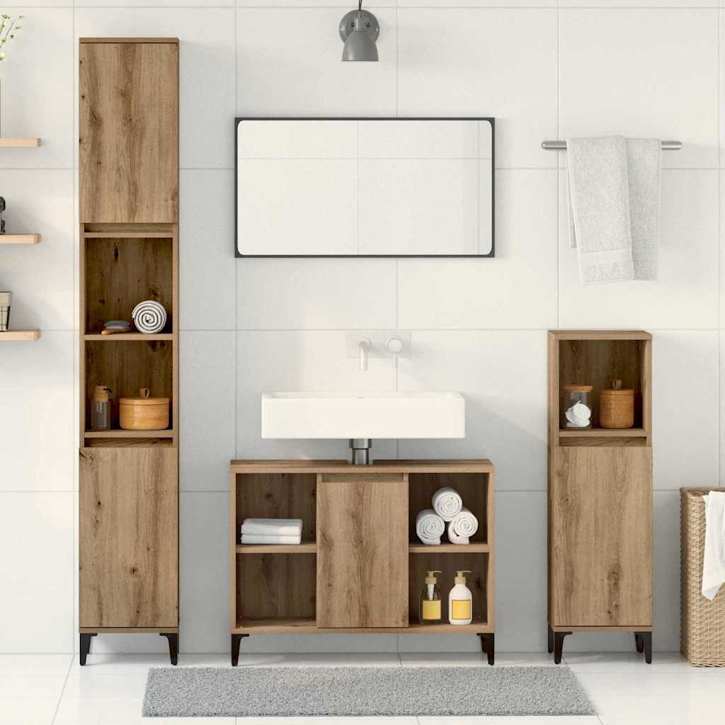 Badkamermeubelset met plank 3 pcs Artisan Eiken Bewerkt hout