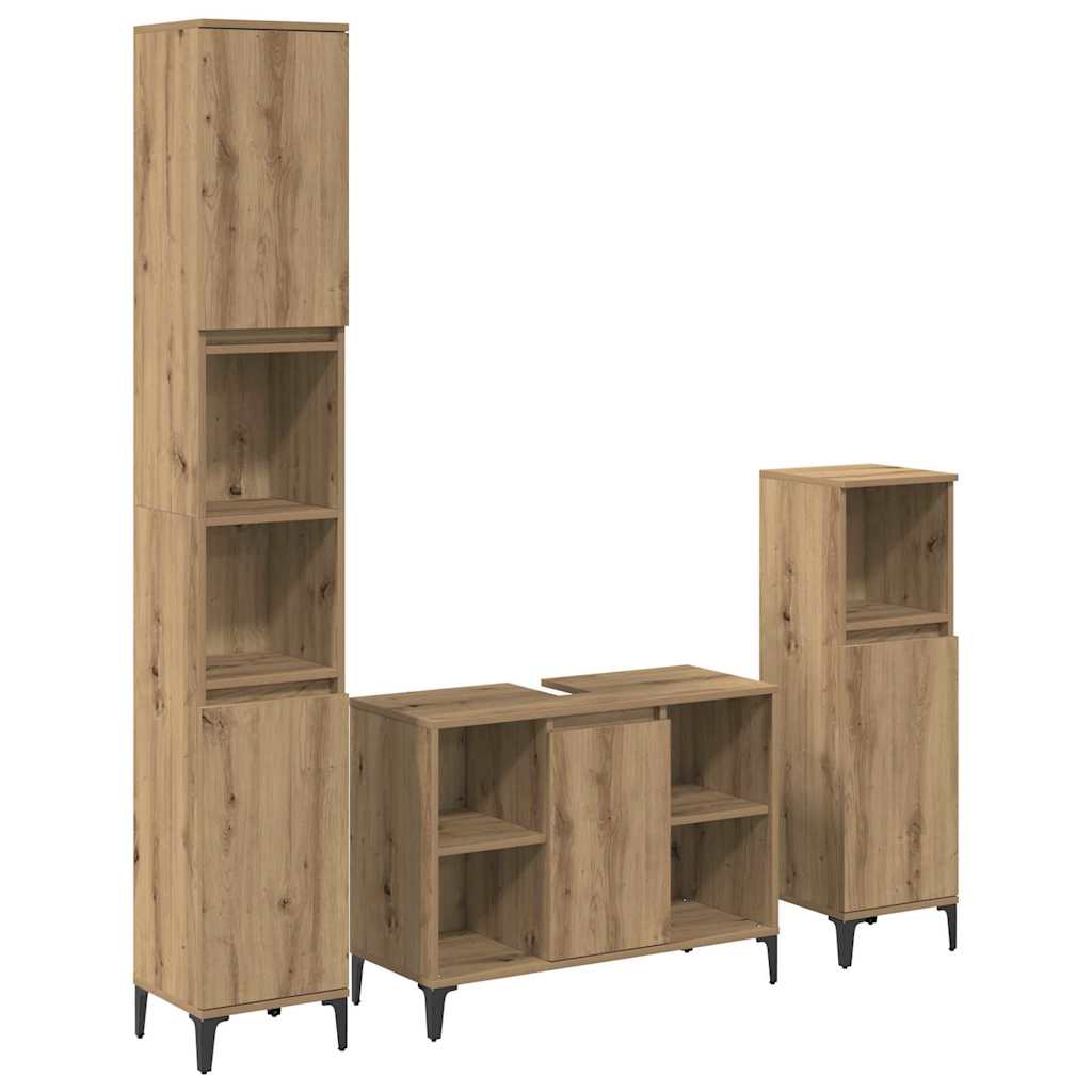 Badkamermeubelset met plank 3 pcs Artisan Eiken Bewerkt hout