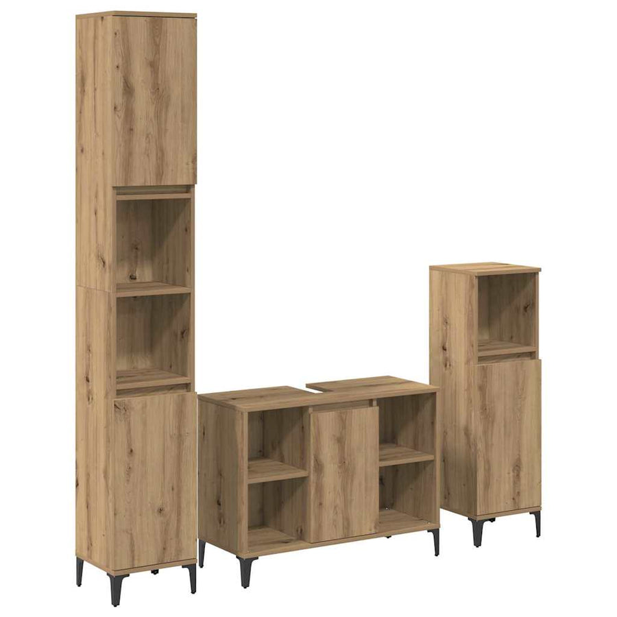 Badkamermeubelset met plank 3 pcs Artisan Eiken Bewerkt hout