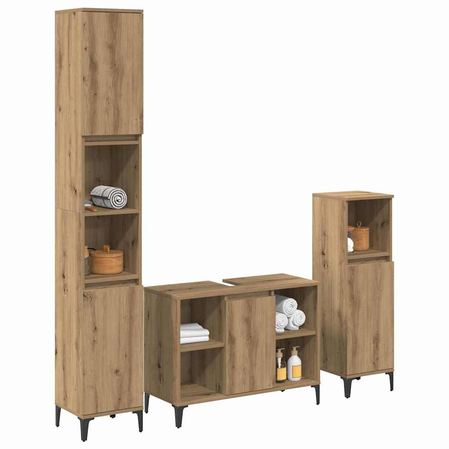 Badkamermeubelset met plank 3 pcs Artisan Eiken Bewerkt hout