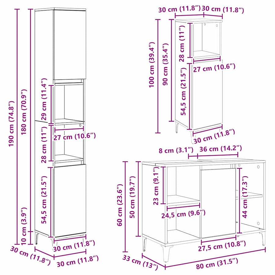 Badkamermeubelset met plank 3 pcs Artisan Eiken Bewerkt hout