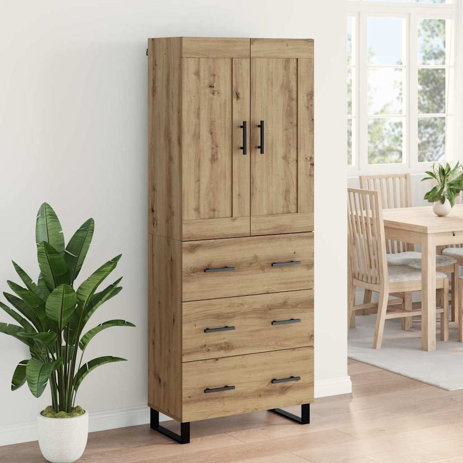 Hoge kast met lade 2 pcs Artisan Eiken Geengineerd Hout en Glas