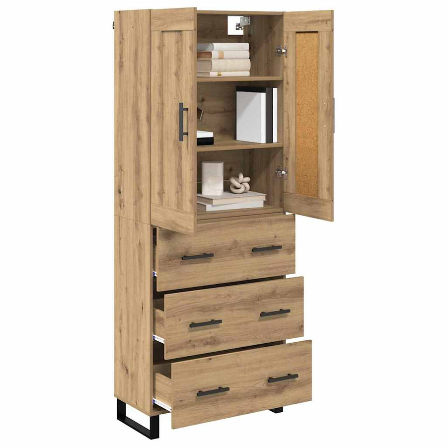 Hoge kast met lade 2 pcs Artisan Eiken Geengineerd Hout en Glas