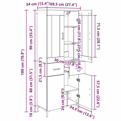 Hoge kast 2 pcs Artisan Eiken 69,5 x 34 x 180 cm Bewerkt hout