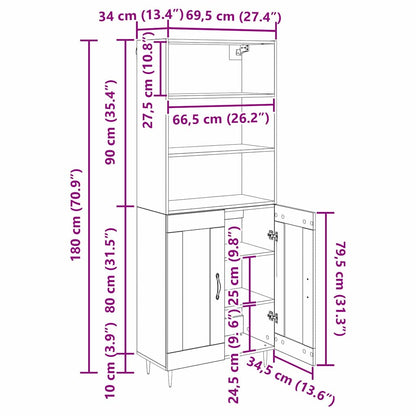 Hoge kast Artisan Eiken 69,5 x 34 x 180 cm Bewerkt hout