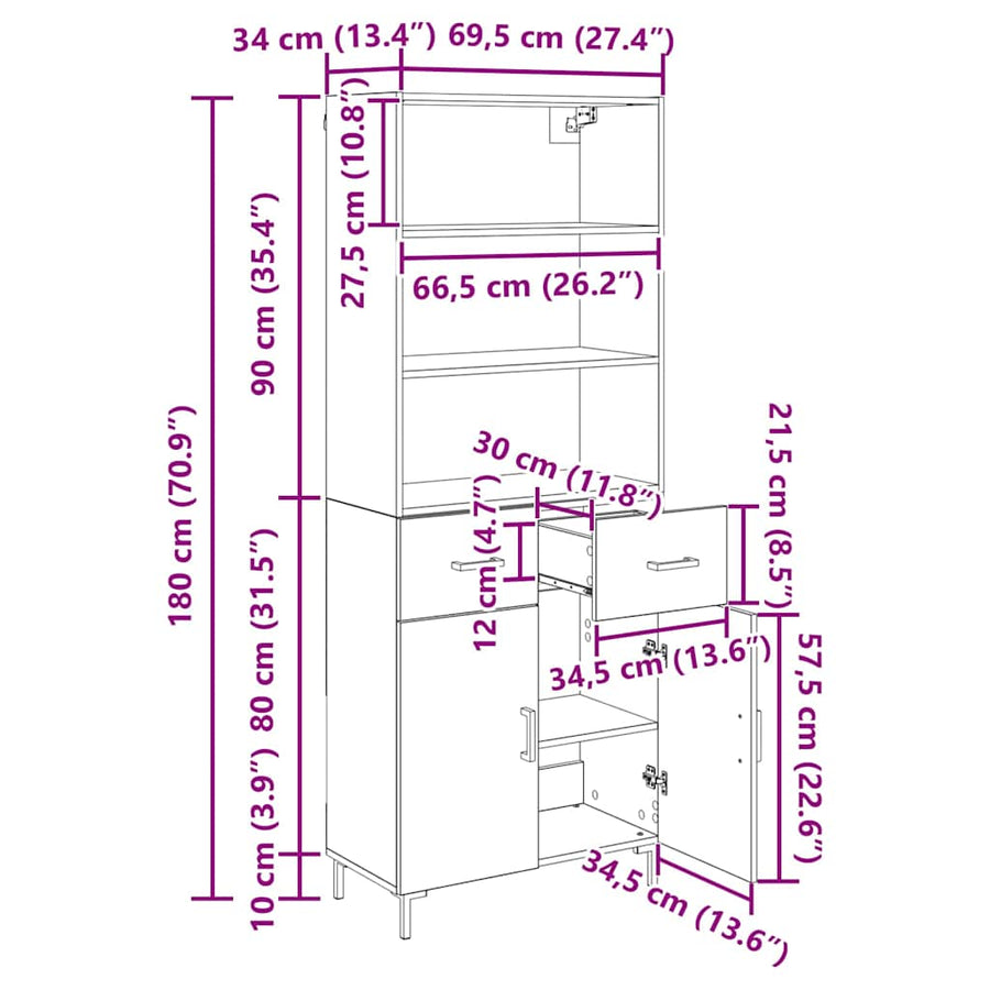 Hoge kast Artisan Eiken 69,5 x 32,5 x 180 cm Bewerkt hout