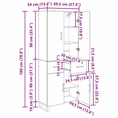Hoge kast met lade 2 pcs Artisan Eiken Geengineerd Hout en Glas