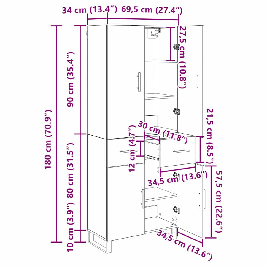 Hoge kast met lade 2 pcs Artisan Eiken Geengineerd Hout en Glas