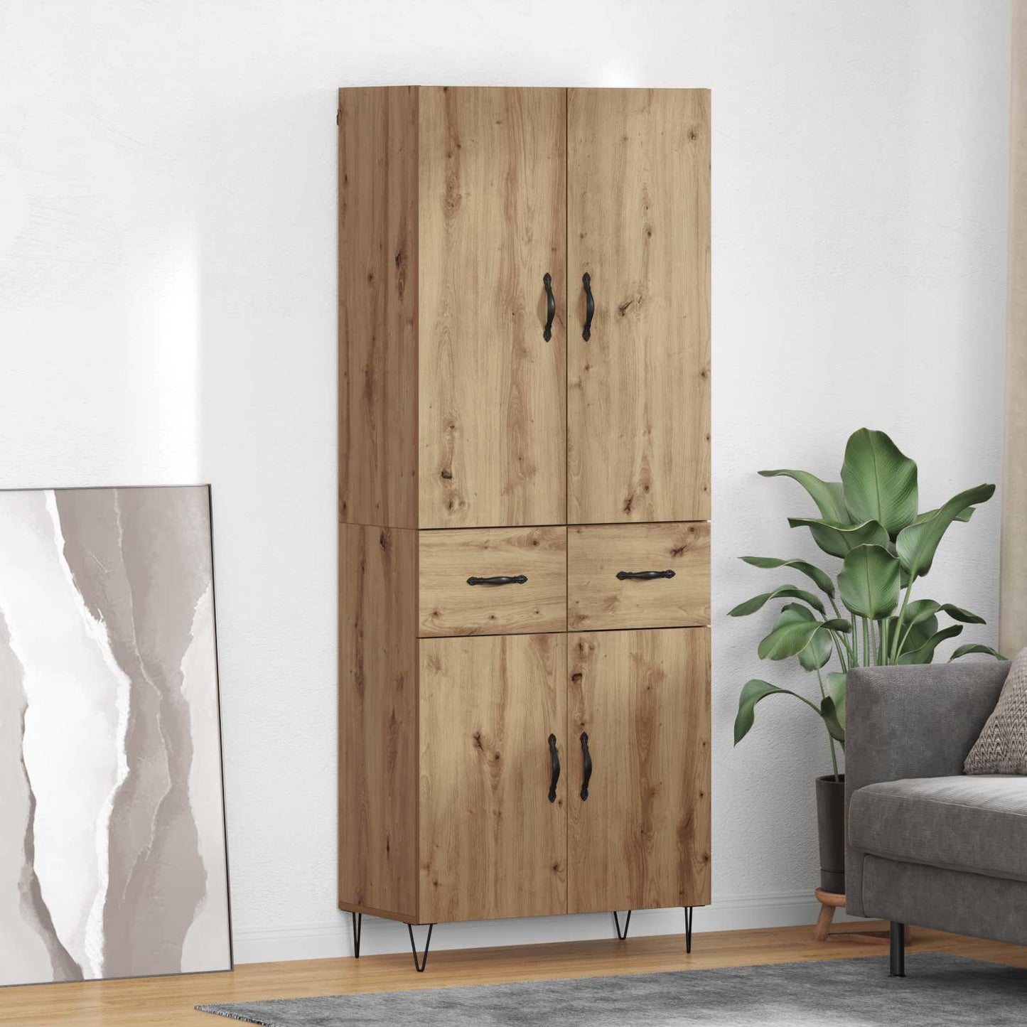 Hoge kast met lade 2 pcs Artisan Eiken Geengineerd Hout en Glas