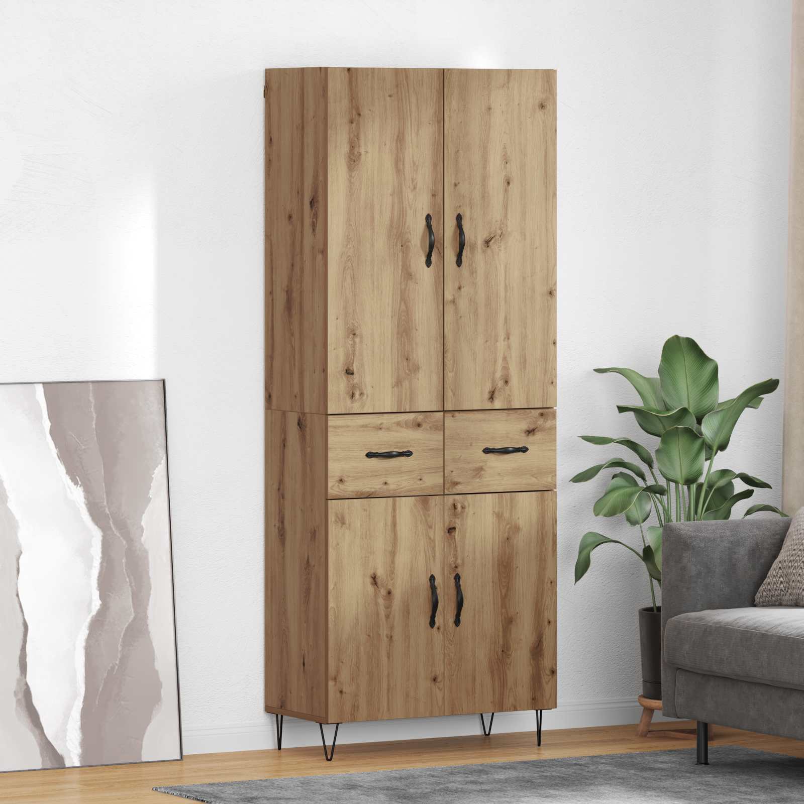 Hoge kast met lade 2 pcs Artisan Eiken Geengineerd Hout en Glas