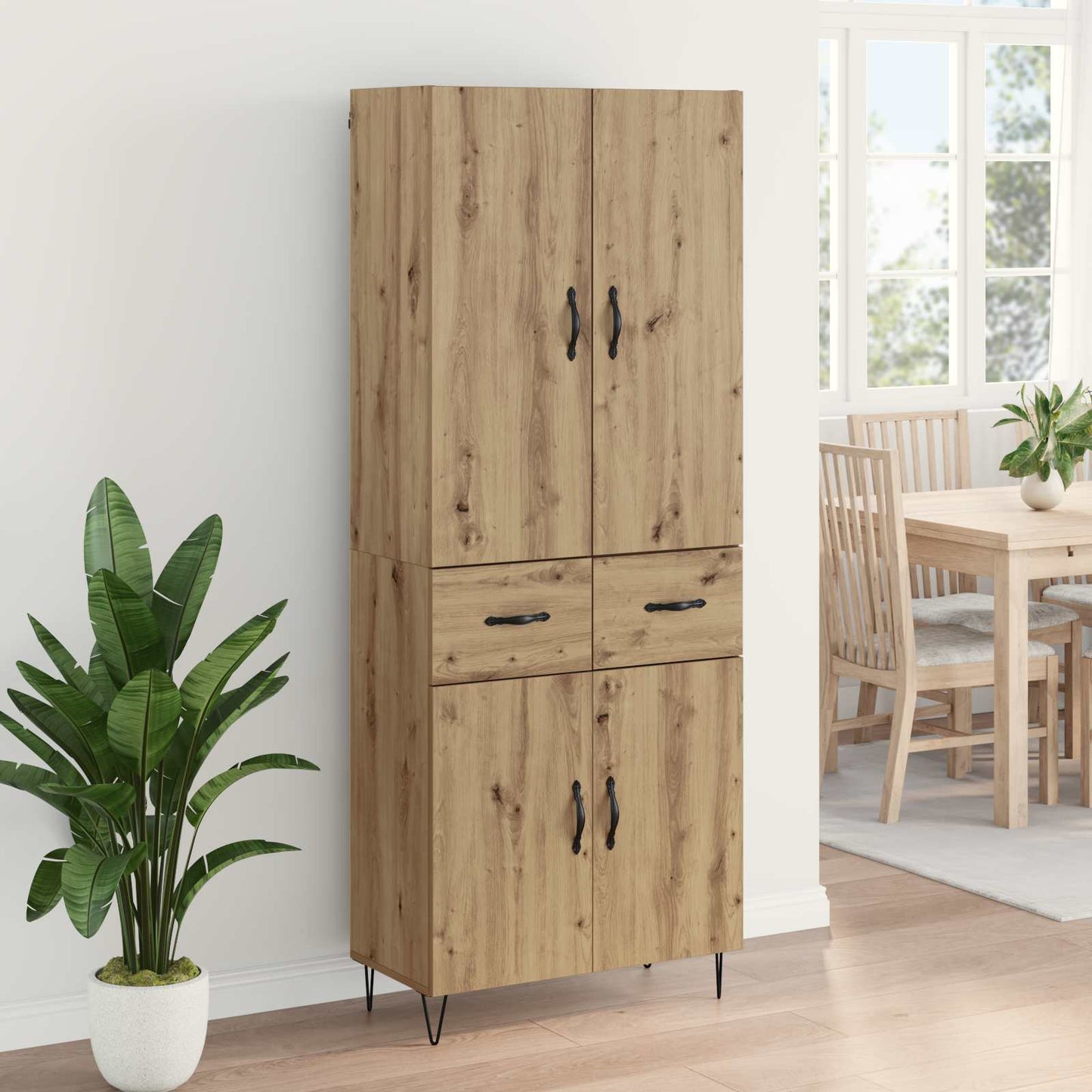 Hoge kast met lade 2 pcs Artisan Eiken Geengineerd Hout en Glas
